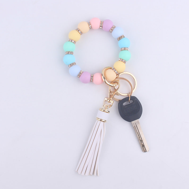 Wholesale Silicone Beaded Tassel Wrist Keychain